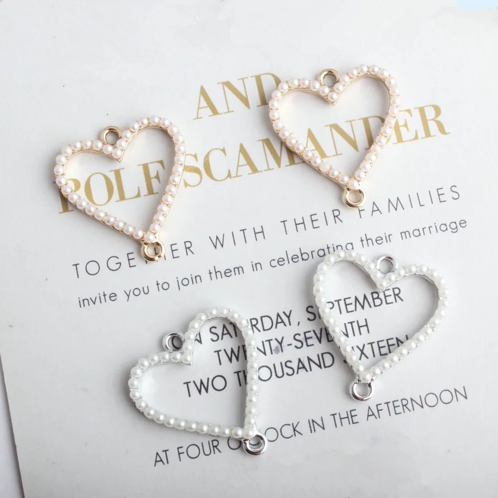 10pcs Gold Heart Charms with Imitation Pearls Connectors Pendants Earrings Making Findings Women Girls Fashion Jewelry 10pcs Gold Heart Charms with Imitation Pearls Connectors Pendants Earrings Making Findings Women Girls Fashion Jewelry