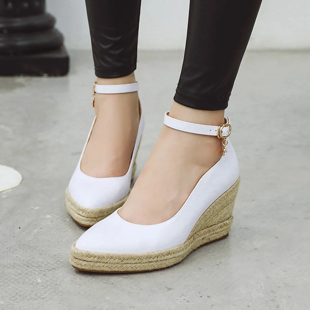 

SARAIRIS New Wholesale Weave Wedges High Heel Plus Size 44 Woman Shoes Women Spring Leisure ankle-strap Pumps