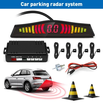 

Car Parking Sensor Radar System with 4 Ultrasonic Sensors LED Display Distance Detection Sound Warning Auto Alarm System
