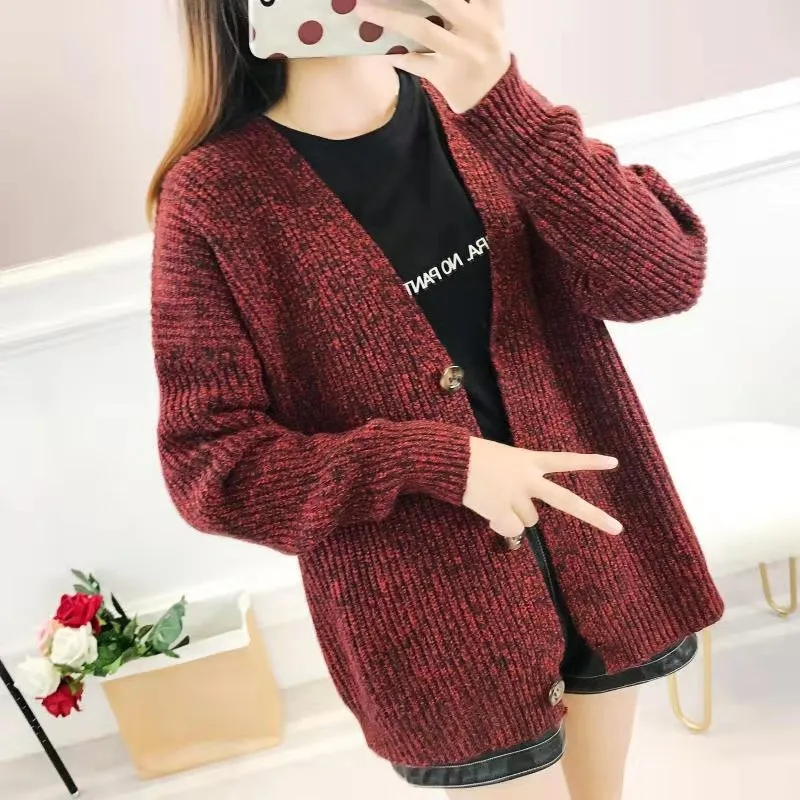 KANCOOLD Winter Women Knitted Cardigan Swearter V Neck Lantern Long Sleeve Solid Loose Thick Knitting Cardigan Female 5 Colors