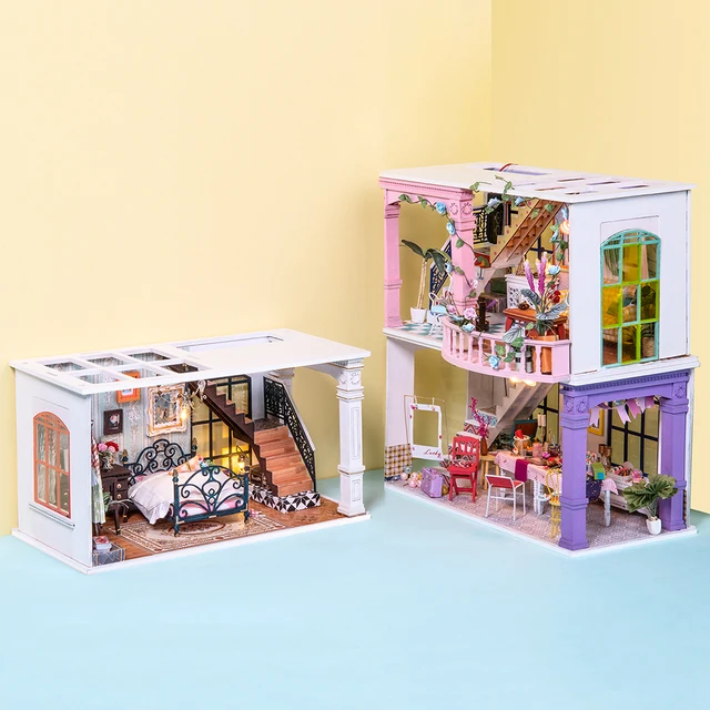 Robotime New Arrival DIY Sweet Patio Doll House with Furniture Children Adult Miniature Dollhouse Wooden Kits Toy DGF01 2