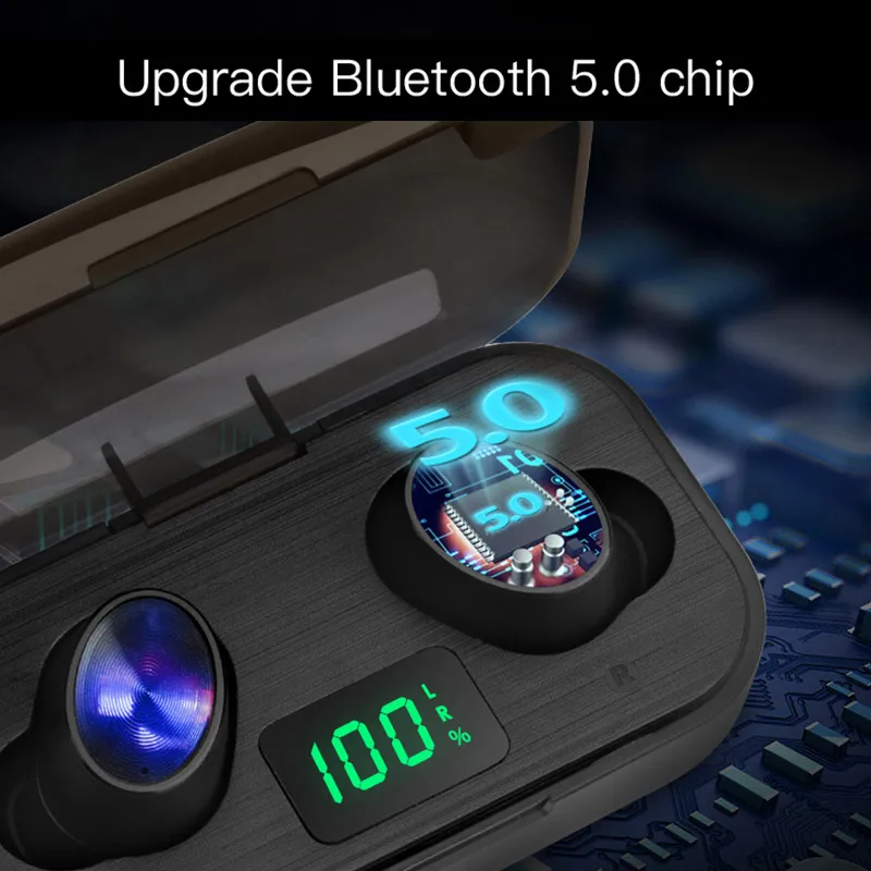 Беспроводные Bluetooth наушники TWS мини гарнитура Hi Fi светодиодный дисплей