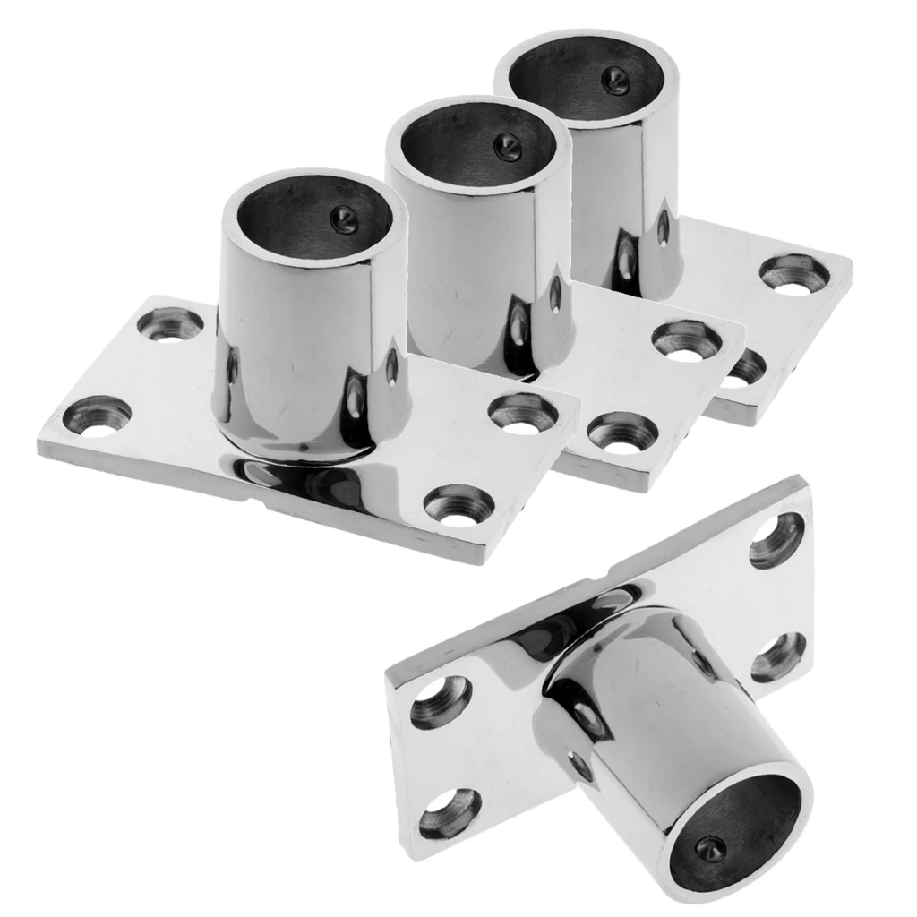 Pack of 4 - 316 Stainless Steel 90 Degree Boat Deck Handrail Rail Fitting Rectangular Base for 1inch Tube Pipes