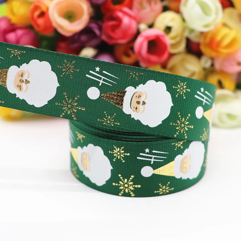 10 Yards 1'' 25MM Christmas Gold Foil Printed Grosgrain Ribbons For Hair Bows DIY Handmade Materials Y19102204