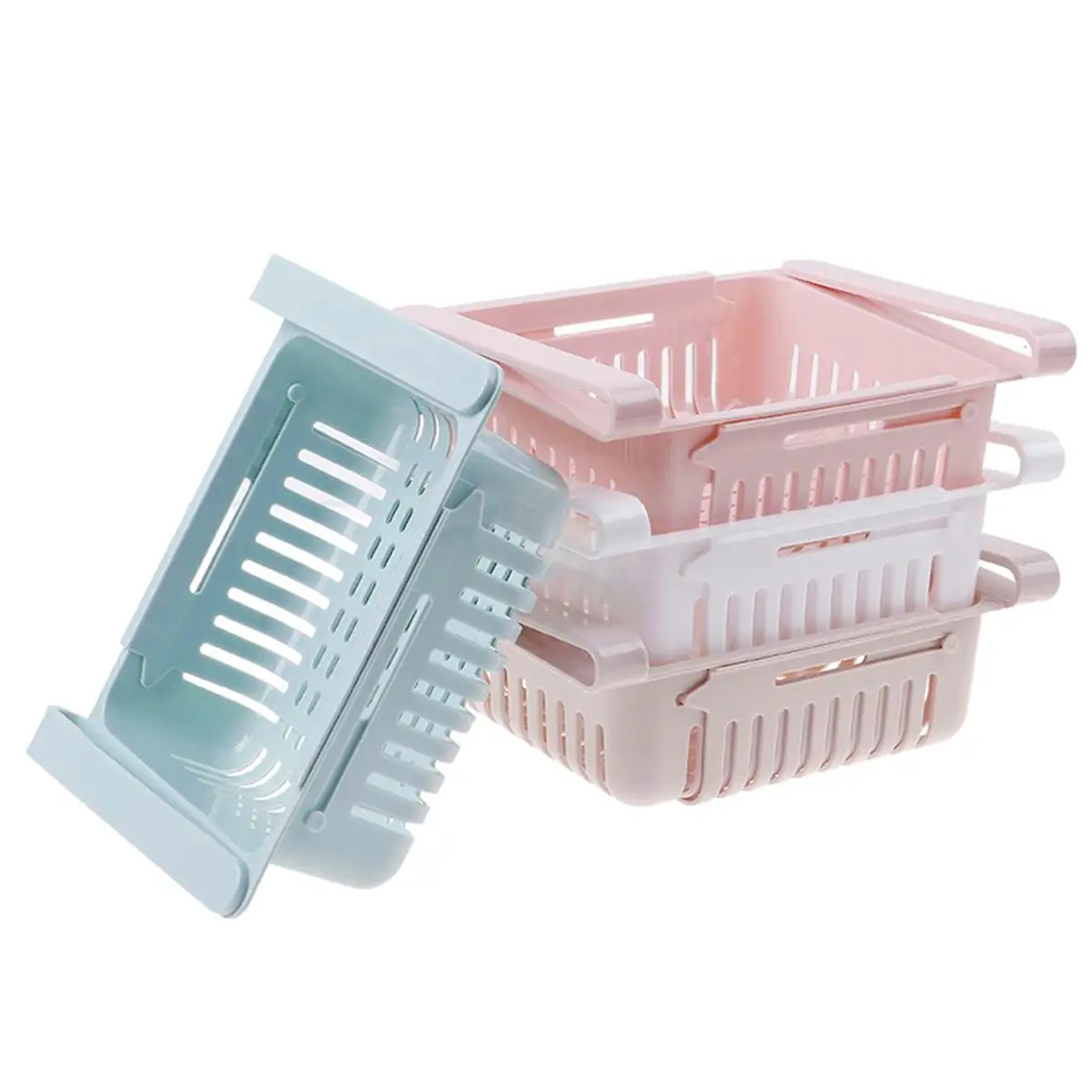 Kitchen Organizer Adjustable Kitchen Refrigerator Storage Rack Fridge Freezer Shelf Holder Pull-out Drawer Organiser Space Saver