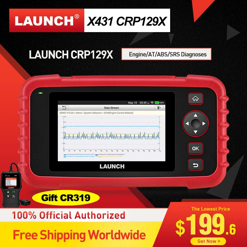 LAUNCH X431 CRP129X автоматический считыватель кодов OBD2 автомобильный сканер автомобильный диагностический инструмент Диагностика ENG AT ABS SRS PK Creader VII CRP129