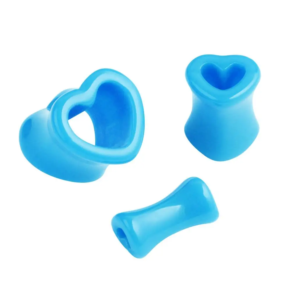 Light Blue 1 пара акриловых пробок в форме сердца для пирсинга, двойные пробки для ушей и тоннели, ушные расширители, растяжки, ювелирные изделия для тела - Окраска металла: Light Blue