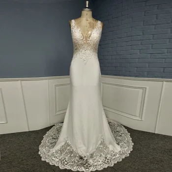 

2020 Illusion Neck Sheer Back Cathedral Mermaid Wedding Dress Bridal Gown