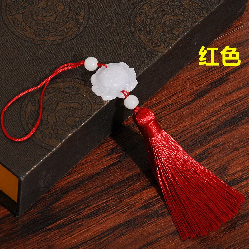 Short White Jade Lotus Mizuho Chinese Knot Tassels Pendant Antique Style Chinese Clothing Decorative Pendant Childrenswear Acces