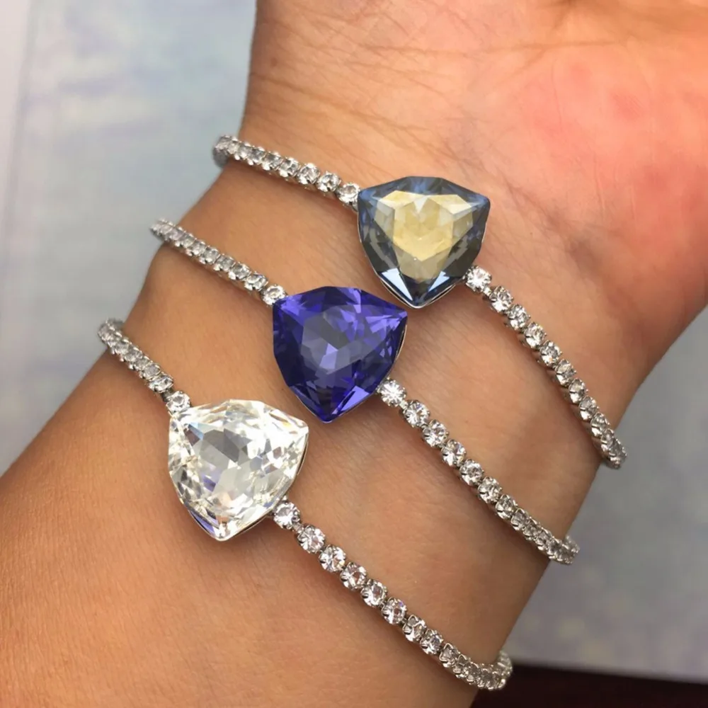 Ms Betti Full Rhinestone Chains Bracelet Big Triangle Stone Crystal From Austria 2021 Fashion Design Women Birthday Party Gifts
