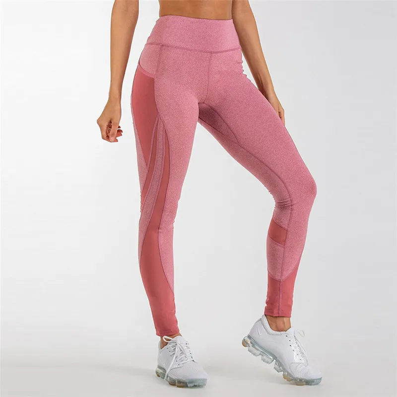 

High Waist Fitness Leggings Women Push Up Workout Legging with Pockets Patchwork Mesh Leggins Pants Women Fitness Clothing