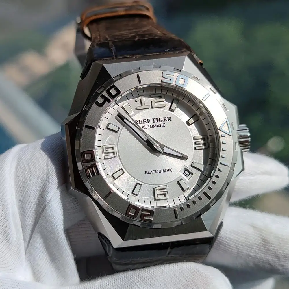

Reef Tiger/RT Luxury Big Sport Watches Steel Case Automatic Mechanical Waterproof Rubber Strap Military Watches RGA6903