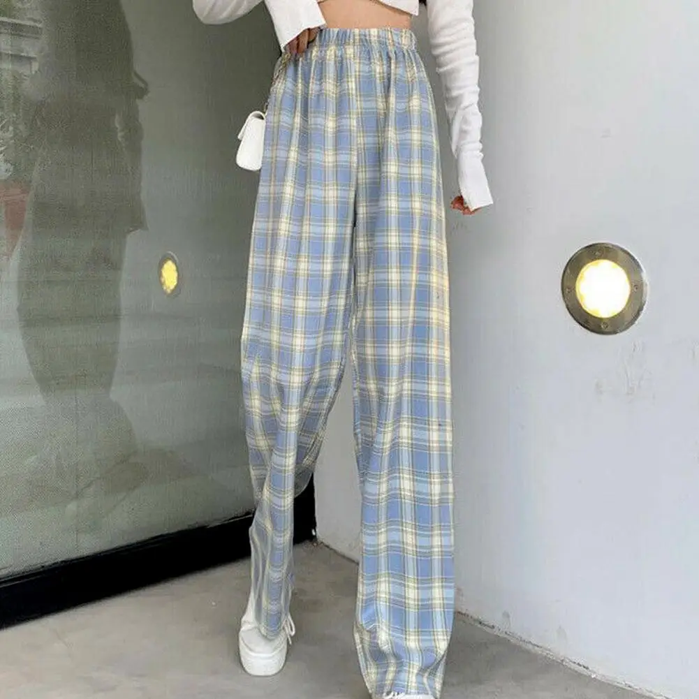 Women's Wide-leg Trousers Plaid Casual Mid-waist is Thinner and High-loose Fashion Mid-waist Trousers Dark Green Grid Pattern mother of the bride pant suits