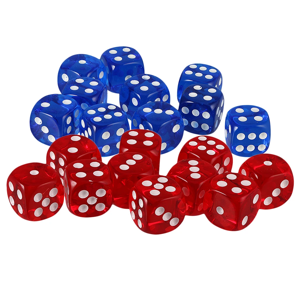 [Lot Of 20pcs] 16mm Poly D6 Dice Games Acrylic For Dungeons Dragons MTG RPG Role Playing (Blue + Red)