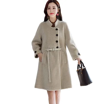 

Women Wool Plaid Long Coat Fashion Woollen Overcoat Loose Outwear Female Winter Loose Warm Wool Blends Elegant Parka 018