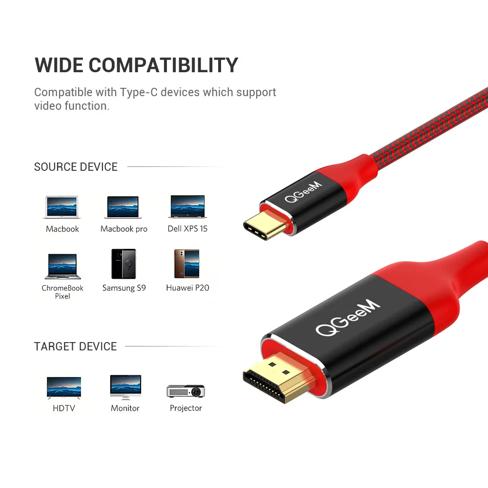 QGeeM USB C к HDMI Кабель 4K 60 Гц Тип переходник Thunderbolt 3 конвертер для MacBook Pro 2019 2018 2017 Huawei