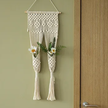 

Macrame Woven Wall Hanging Curtain Fringe Garland Banner Bohemian Tapestry Home Decoration for Apartment Bedroom Living Room