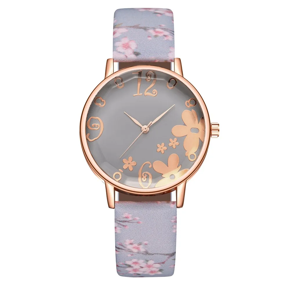 

Fashion Creative Watch Women Sport Simple Dial Flower Straps Quartz Watch 2019 Ins Style Leather Dress Clocks Relogio Feminino