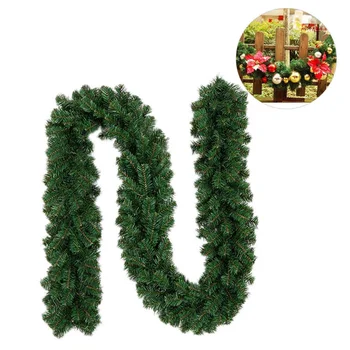 

Artificial Green Christmas Garland Wreath Xmas Home Party Christmas Decoration Pine Tree Rattan Hanging Ornament for Kids 2.7M