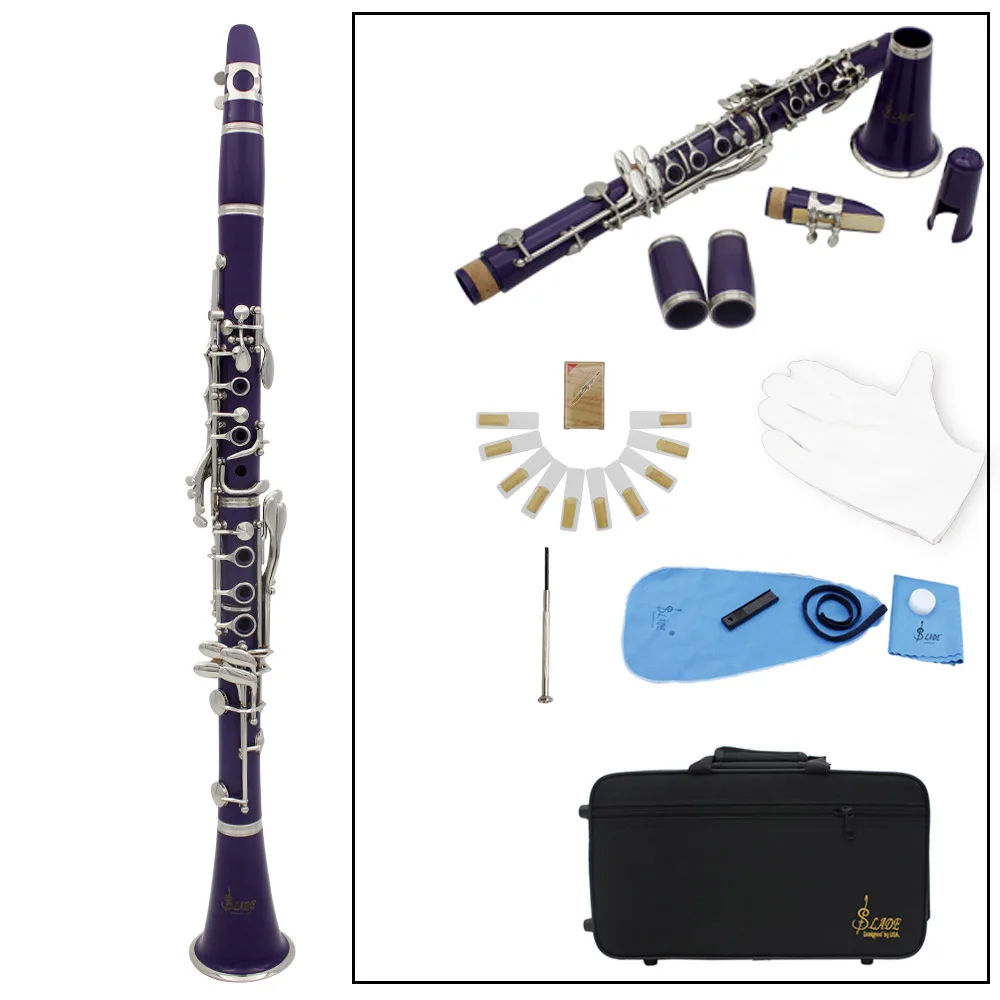 

Clarinet ABS 17 Key bB Flat Soprano Binocular Clarinet with Cork Grease Cleaning Cloth Gloves 10 Reeds Screwdriver Reed Case