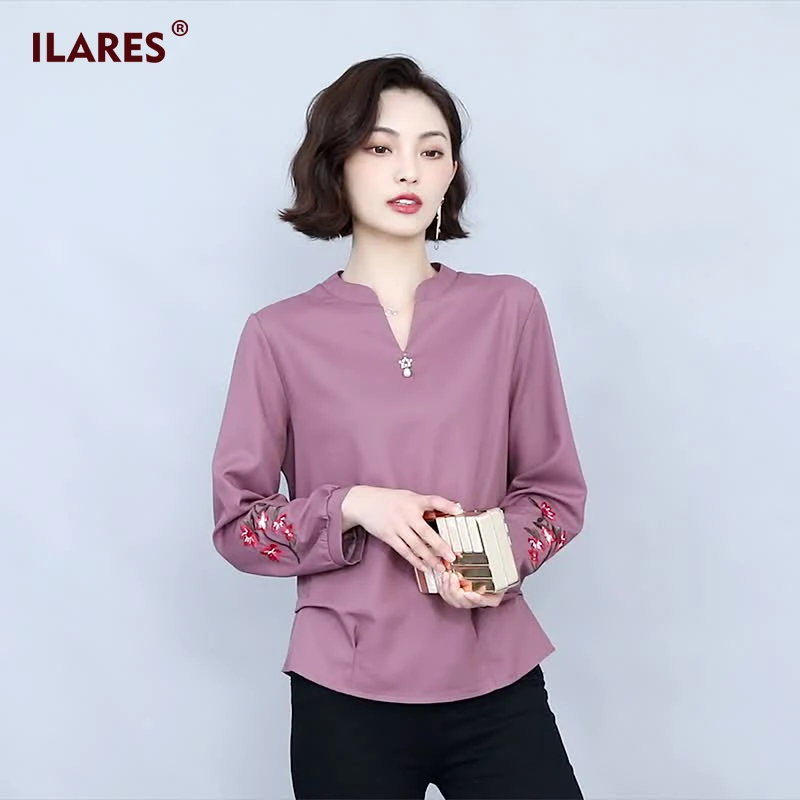 ILARES/женская блузка из шифона, Женские топы и блузки, модные рукава, изысканная вышивка, украшение, женская рубашка размера плюс, топы