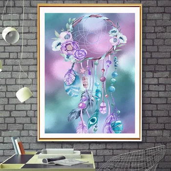 

Diy 5D Diamond Painting Feather Dream Catcher Full Diamond Embroidery Mosaic Picture of Rhinestones Pattern Handmade Decor Gift