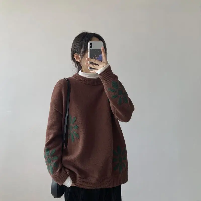

Short-height Girl Good Wear by Age Embroidered Sunflower Sweater Autumn & Winter Korean-style Crew Neck Loose-Fit Sweater Coat