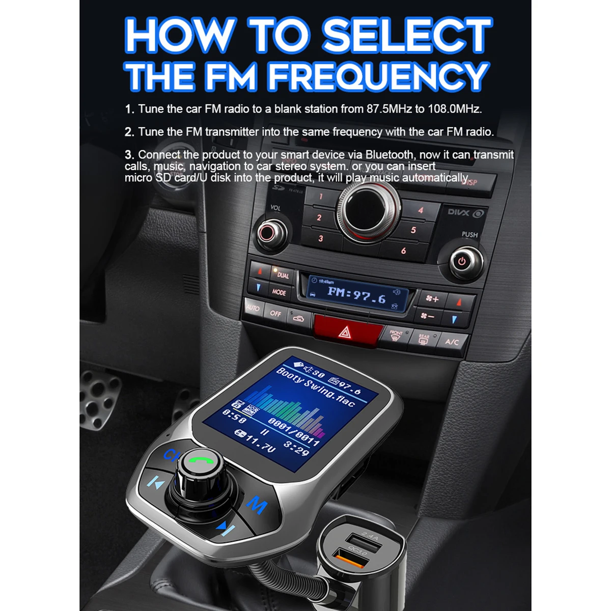 DC 12 V/24 V Быстрая зарядка 3,0 Bluetooth FM передатчик Dual USB Зарядное устройство 1,8 дюймов TFT Экран FM модулятор комплект Автомобильный MP3-плеер