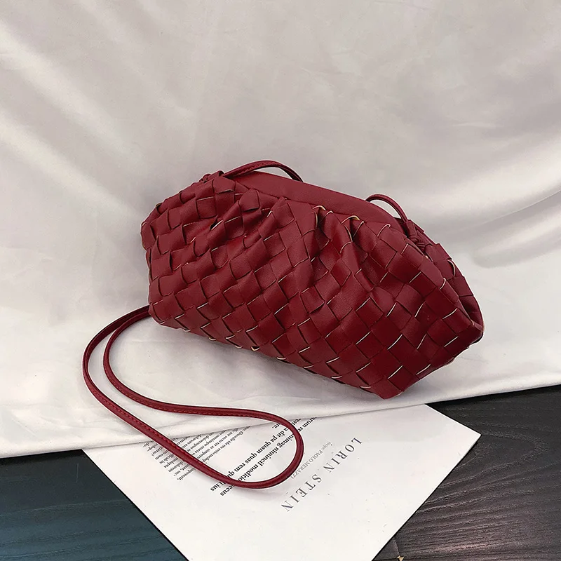 TOYOOSKY Brand Cloud Bag Women Luxury Soft Leather Dumpling Shoulder Crossbody Bags Large Capacity Weaving Clutch Purse - Цвет: Red SmallSize