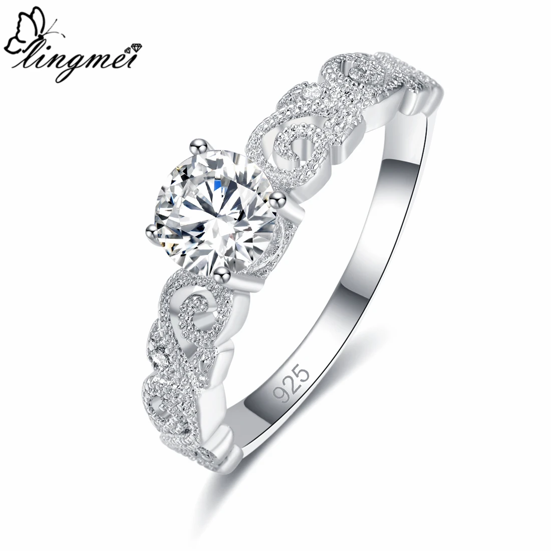 

Lingmei Wedding Women Fashion Jewelry Round Cut Multicolor White Zircon Silver Ring Size 6 7 8 9 Elegant Ornate Style New Gifts