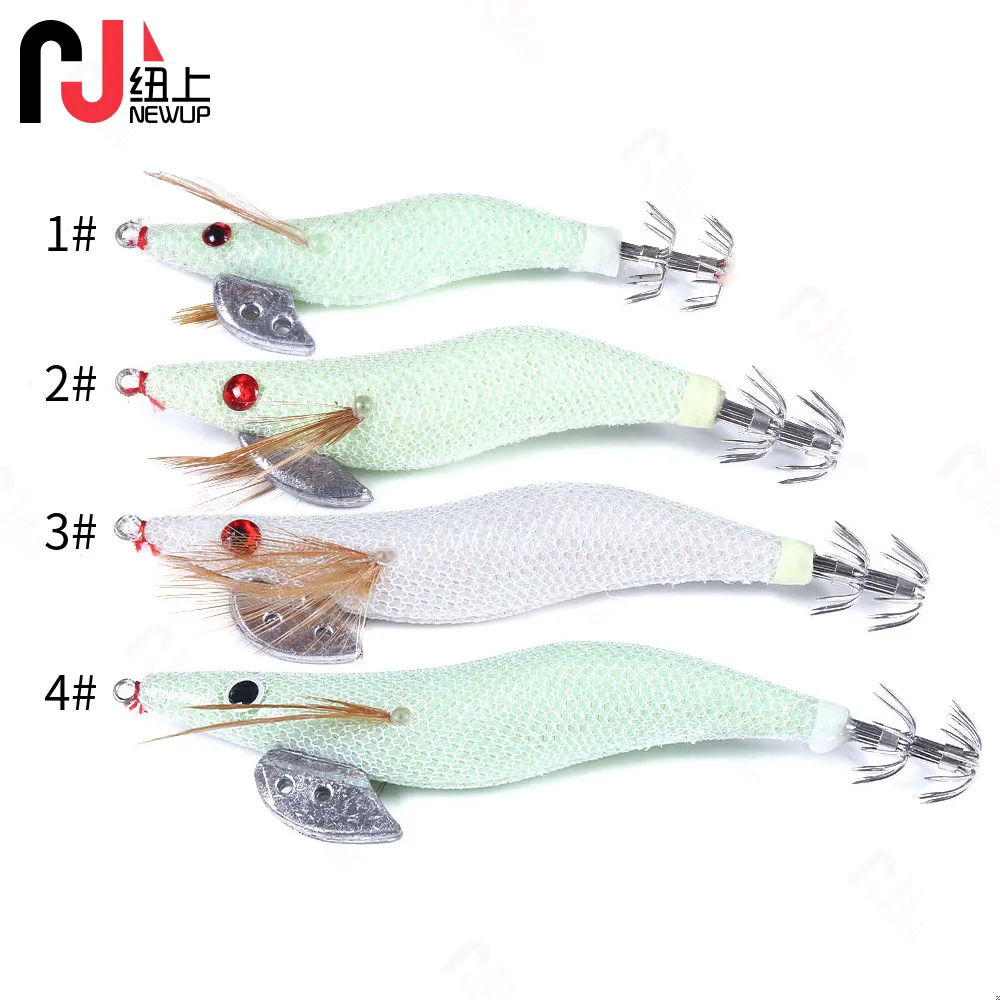Description Picture 4 of itemNEW UP 1PCS Fishing Lure Luminous Squid Jigs White Glow Wood Shrimp with Octopus Squid Jig Hooks Cuttlefish
