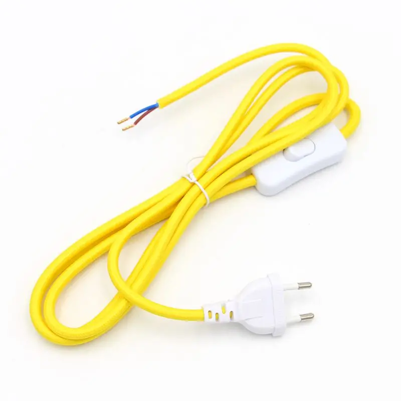 European Plug Fabric Braided Power Cord with Inline Switch