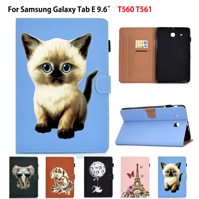 SM-T560 чехол для Samsung Galaxy Tab E T560 SM-T561 T561 T567V 9," чехол для планшета с мультяшным котом силиконовый чехол-подставка из искусственной кожи