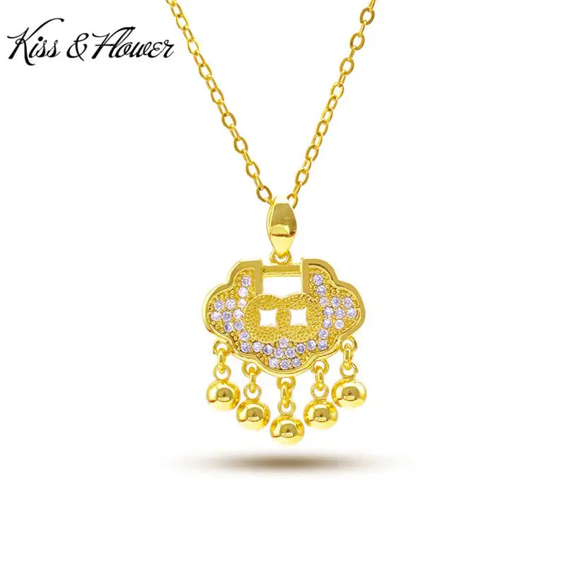 

KISS&FLOWER NK107 Fine Jewelry Wholesale Fashion Woman Girl Birthday Wedding Gift Lock AAA Zircon 24KT Gold Pendant Necklaces