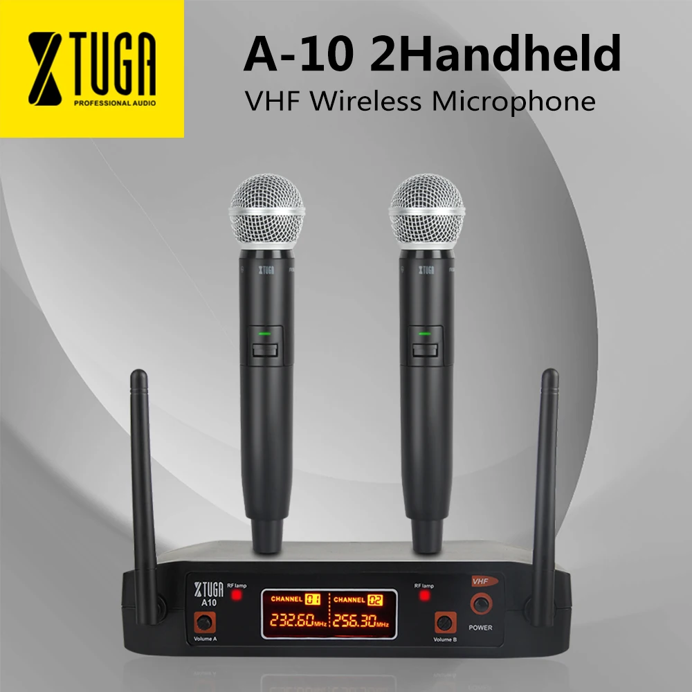 XTUGA аудио A-10 2 канала беспроводной микрофон Система VHF беспроводной караоке микрофон Система 2 Микрофон использовать для семьи вечерние, церковные