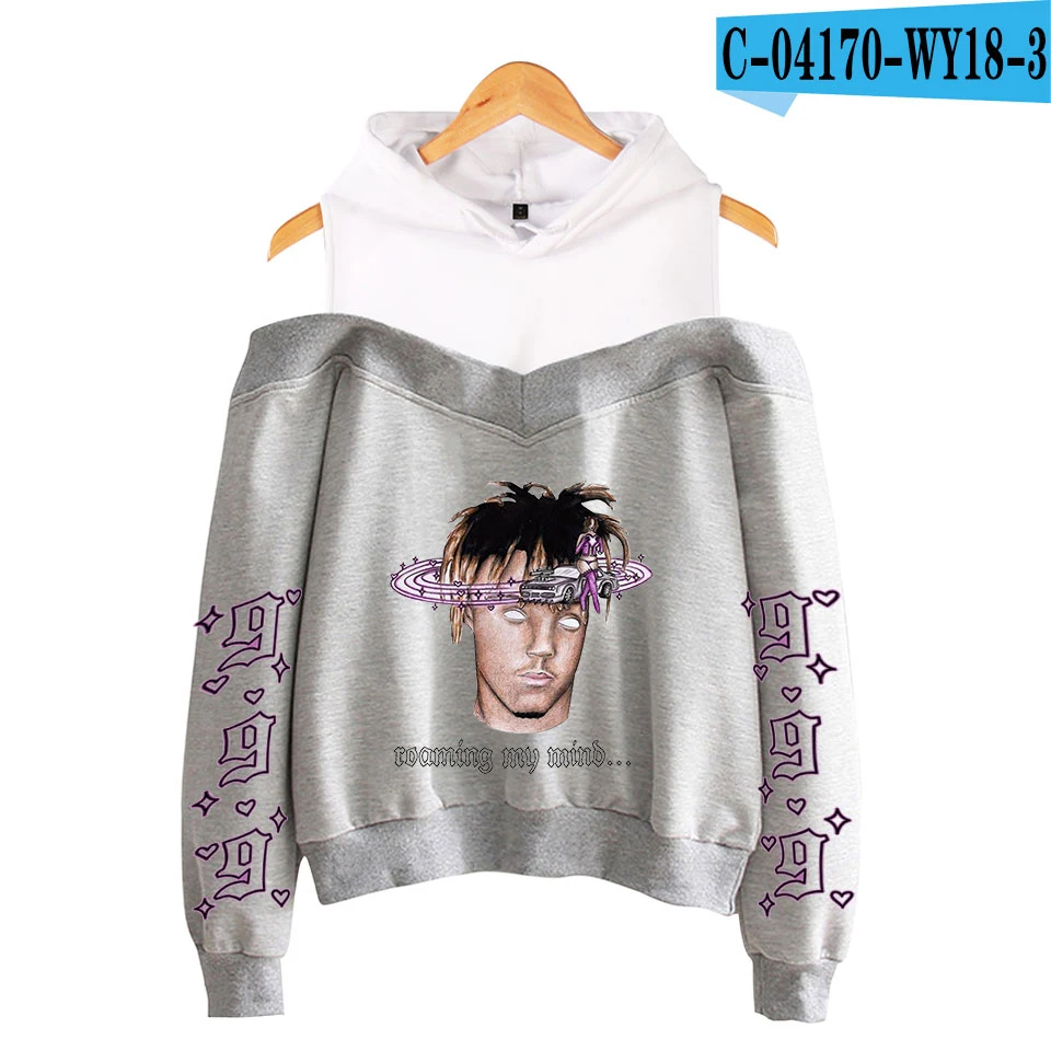 Juice WRLD толстовка с капюшоном, с открытыми плечами, милая, без бретелек, сексуальная девушка, толстовка, японская мода, модная рубашка - Цвет: gray