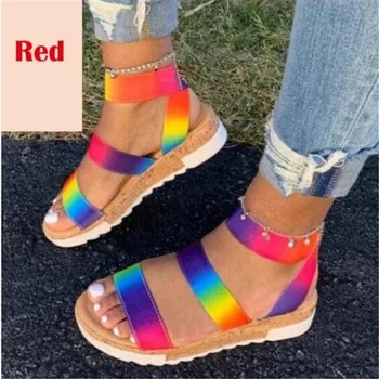 

Summer Multi Color Platform Sandals Rainbow INS Sandals Big Size 35-43 Female Summer Multi Color Shoes Flat Women's Shoes