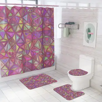 

4pcs 180x180Cm Shower Curtain Set Polyester Bathroom Shower Curtain with Non-Slip Bath Mat Toilet Lid Cover Bathroom Supplies