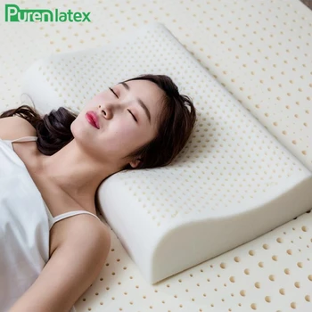 PurenLatex 60x40 태국 순수 천연 라텍스 베개 목 척추 보호 라텍스 베개, 건강 관리 목 정형 베개