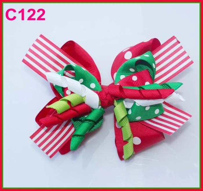 B 15 шт. рождественские банты для волос карамельный тростник бант Санта заколка для волос олень праздник веселая Рождественская бабочка - Цвет: 151023122