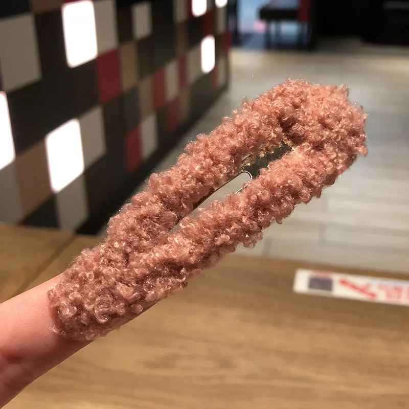 dark pink Корейские женские зимние пушистые заколки для волос, пушистые мягкие заколки для волос, детские заколки в форме капли, заколки для волос для девочек - Цвет: dark pink