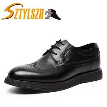 

High Quality Fashion Luxury Genuine Leather Dress Shoes Carved Business Formal Oxfords Glossy Loafers Mens Wedding Party Shoes