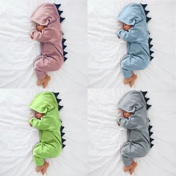 

Baby Boy Girl 3D Dinosaur Costume Solid Rompers warm spring autumn cotton romper Playsuit Clothes Newborn Infant Hooded