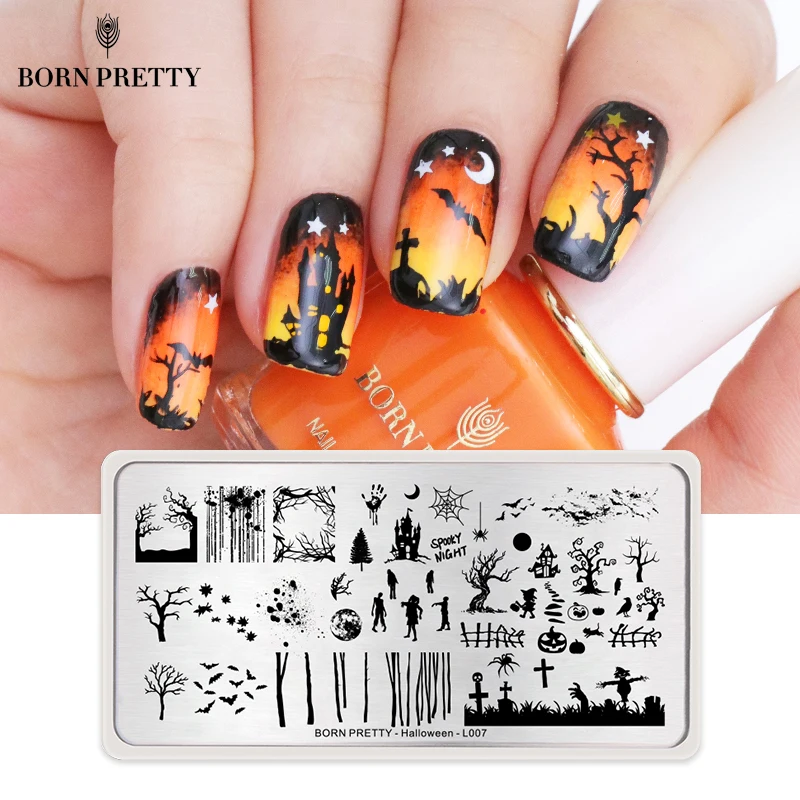 

BORN PRETTY Halloween Nail Stamping Plates Ghost Rectangle Nail Art Image Stencil Theme Nail Art Template