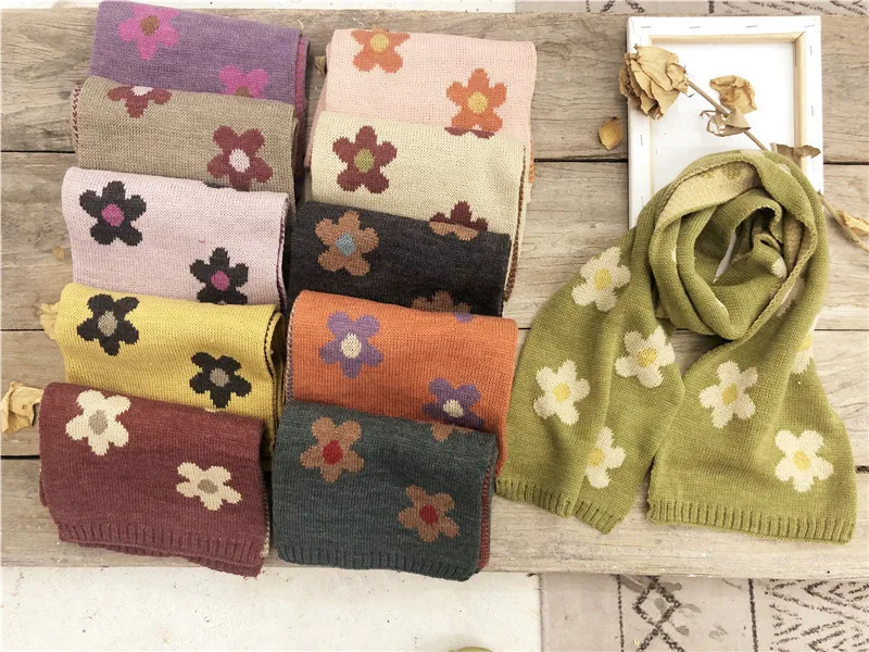 Flower knit Kids Soft Acrylic Knit Scarf, One Size Fits Most, for Toddlers, Little Kids, Big Kids