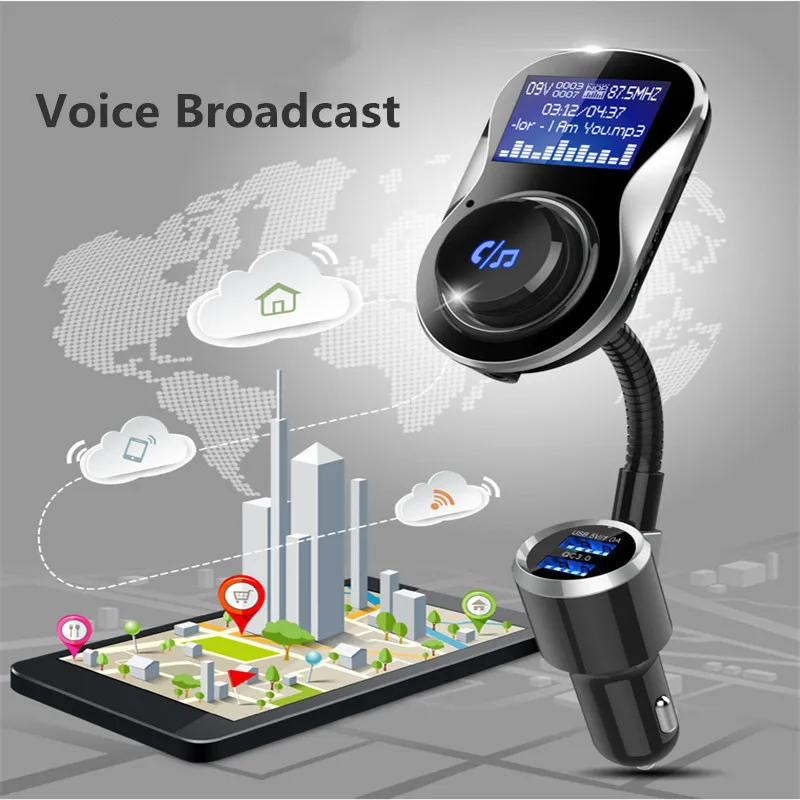 Универсальный Автомобильный MP3-плеер с диагональю 1,4 дюйма, с функцией обнаружения напряжения, QC3.0, автомобильное зарядное устройство, Bluetooth, fm-передатчик, вызов без рук