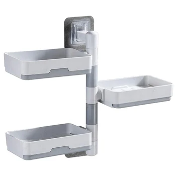 

New Version Self-Adhesive Soap Dish Holder for Shower and Kitchen Wall Mounted Rotatable Soap Holder , Three Layers