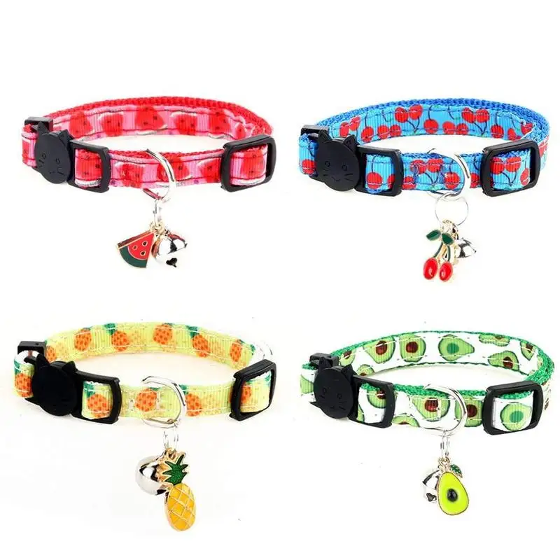 Collar de gato con cascabel para perros pequeños, Collar ajustable de seguridad con diseño de frutas, colgante de piña
