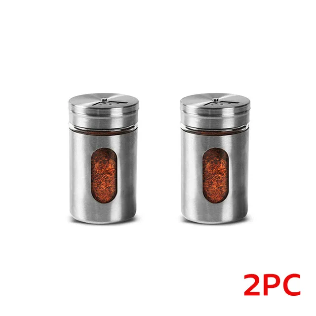 2pcs Бутылки для специй из нержавеющей стали, стеклянная перечница, приправа, уплотнение, бутылки для хранения, кухонные инструменты для приготовления пищи 82*50 мм - Цвет: 2pcs