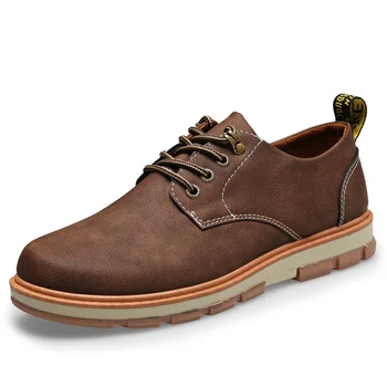 

Comfortable Man Casual Shoes Spring Autumn Lace-up Leather Shoes Flat Fashion Trend Round Toe Men 2020 Hot Sale Plus Size 39-45